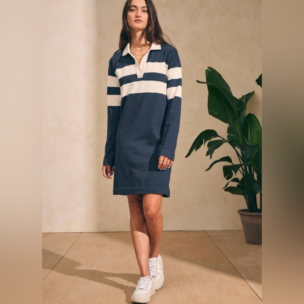 Faherty Navy and White Striped Long-Sleeve Mini Dress